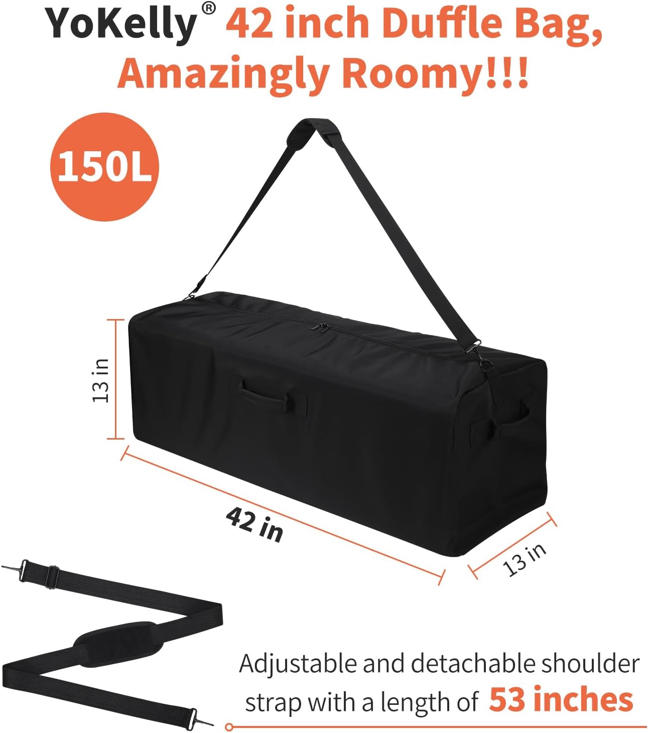 150L Extra Large Duffle Bag - 42 inch Heavy Duty Luggage Bag for Travel/Camping - Black
