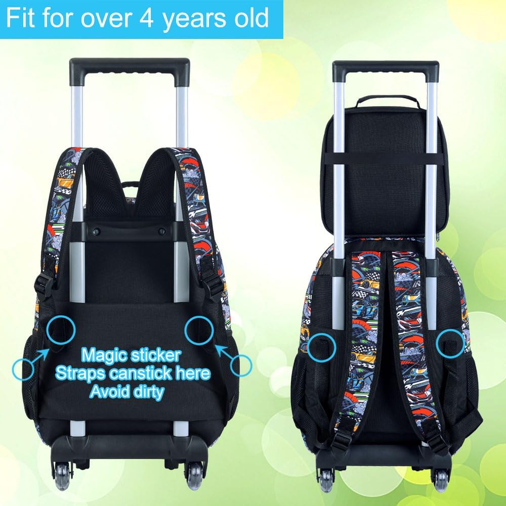 3PCS Rolling Backpack for Girls and Boys, Kids Unicorn Dinosaur Wheeled Bookbag