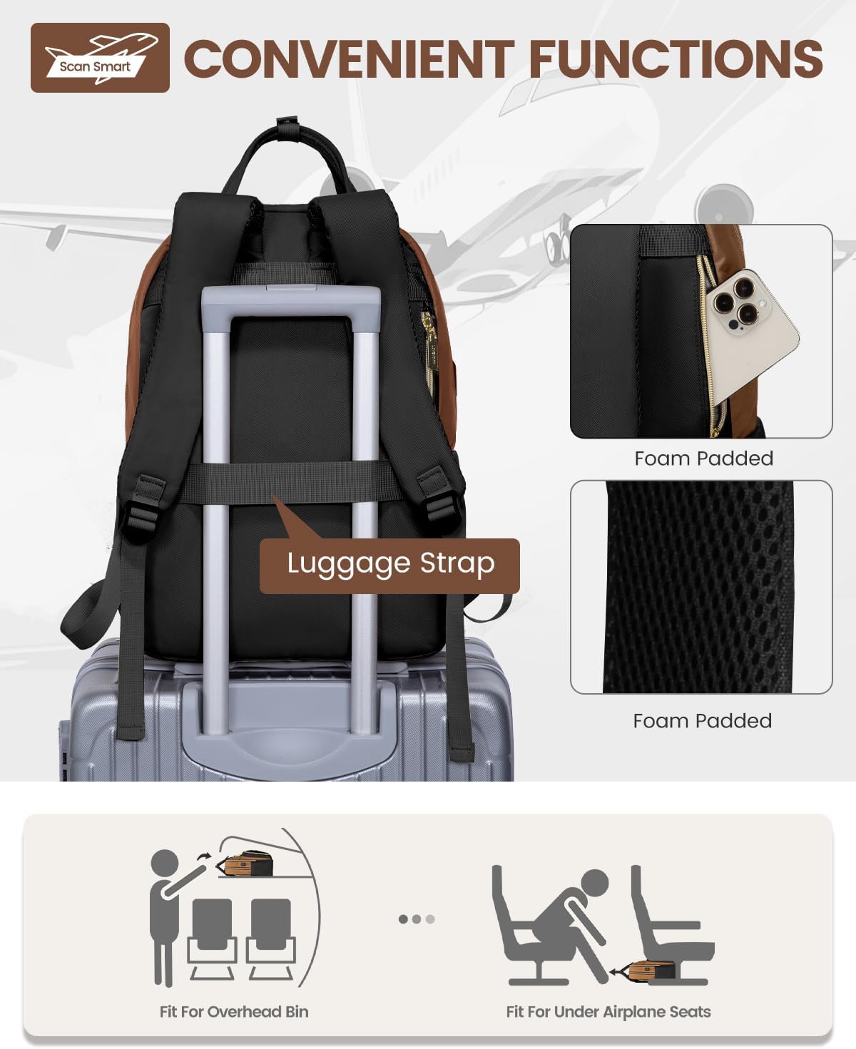 LOVEVOOK Backpack for Women,Laptop Backpack Women,Fits 17 Inch Laptop Bag,School Backpacks,Fashion Travel Work Anti-theft Bag,Waterproof Business Computer College Backpack Purse,Brown-Black