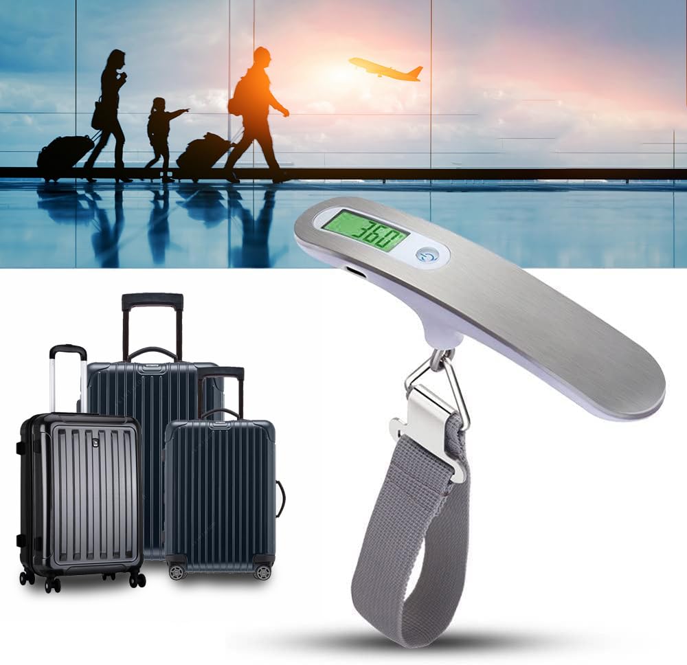 Rechargeable Digital Travel Scale with Strap for Luggage Suitcase Baggage Weighing, Weight Max up to 110 Lbs/50kg & LCD Display Screen Design,USB Type-C Port (Silver)