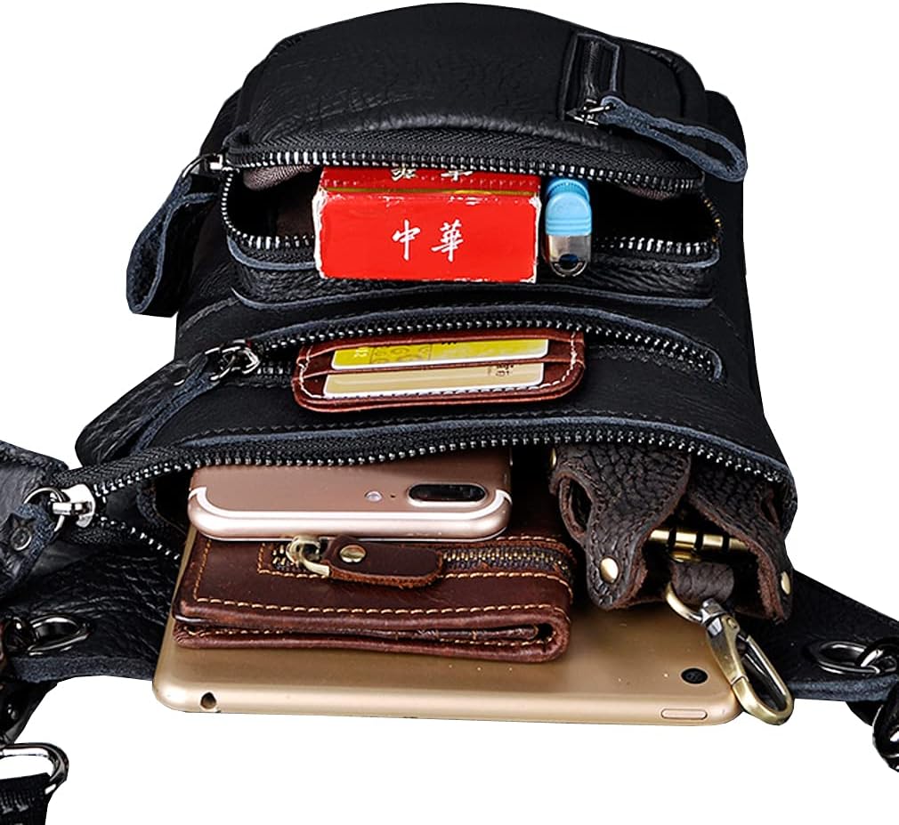 Leather Waist Pack Drop Leg Bag for Men Women Belt Bumbag Multi-Purpose Motorcycle Bike Outdoor Sports Tactical Cycling Riding Hiking Camping Pouch