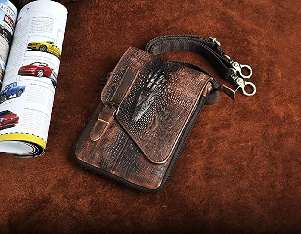 Genuine Leather Small Messenger Bag for Men, Shoulder Satchel with Phone Pouch & Waist Fanny Pack Strap