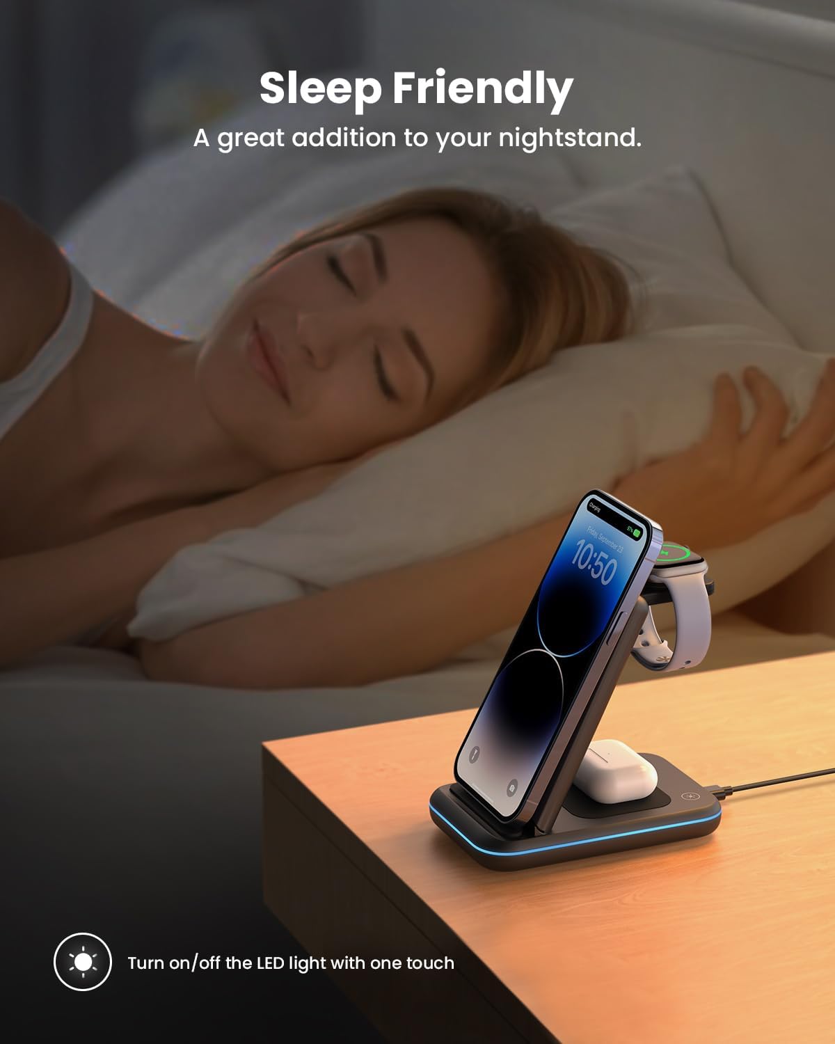 GEEKERA 3 in 1 Wireless Charging Station, Foldable Wireless Charger Stand for Multiple Apple Devices for iPhone 16 15 14 13 12 11 Pro Max Plus X, Apple Watch Ultra/10/9/SE/8/7/6/5, AirPods Pro/4/3/2