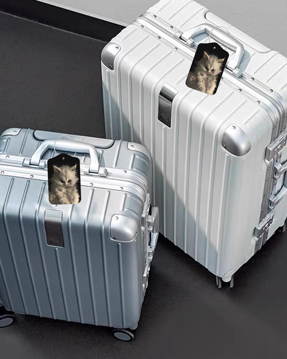 2 Pack Luggage Tags for Suitcase, Leather Suitcase Tags Cruise Ship with Privacy Cover and Double Metal Loop for Women Men Girls Boys Travel Baggage Bag Backpack Tags, Cute Kitty Cat