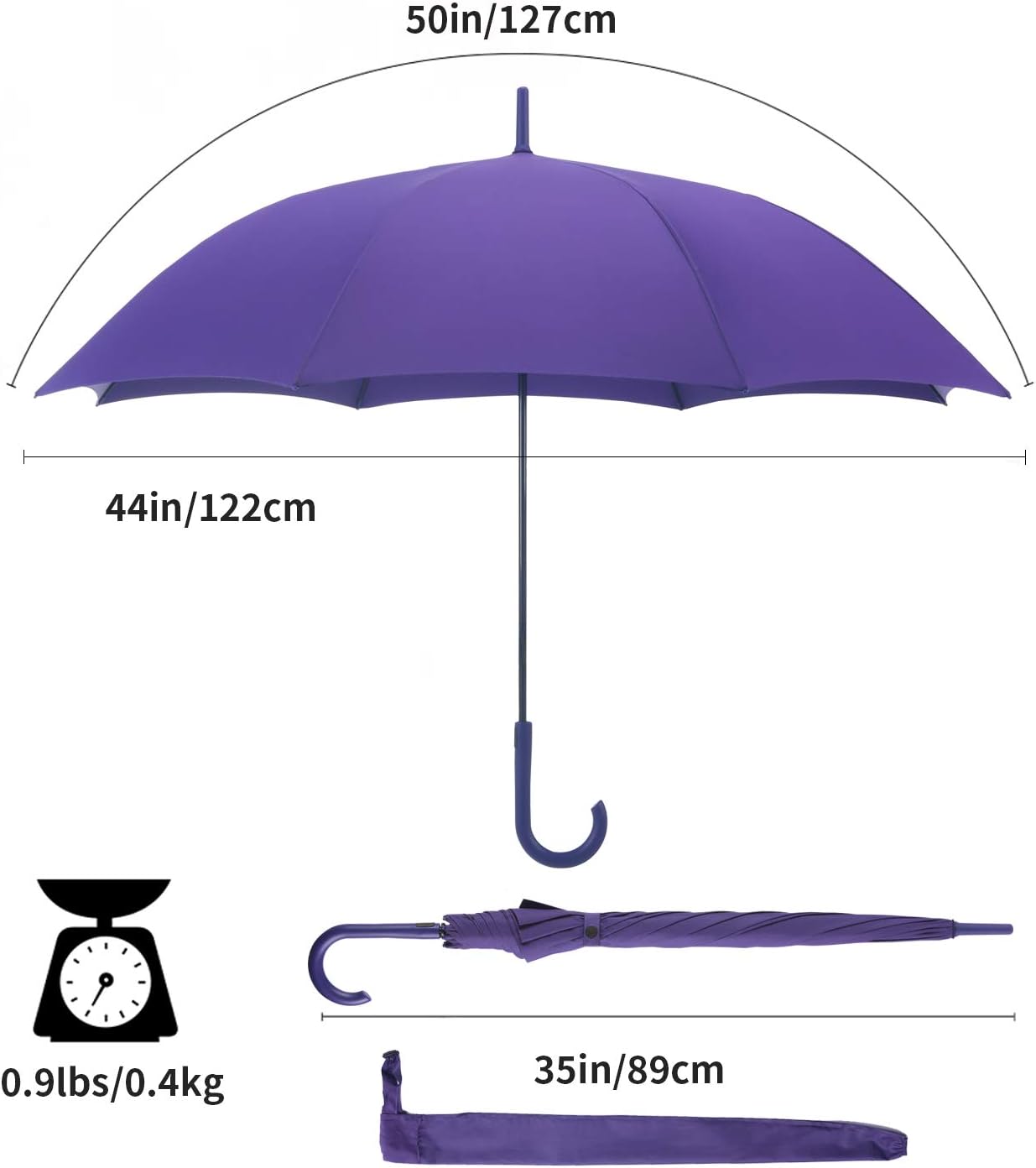 RUMBRELLA UV Stick Umbrella Auto Open UPF 50+ with J Hook Handle 51IN