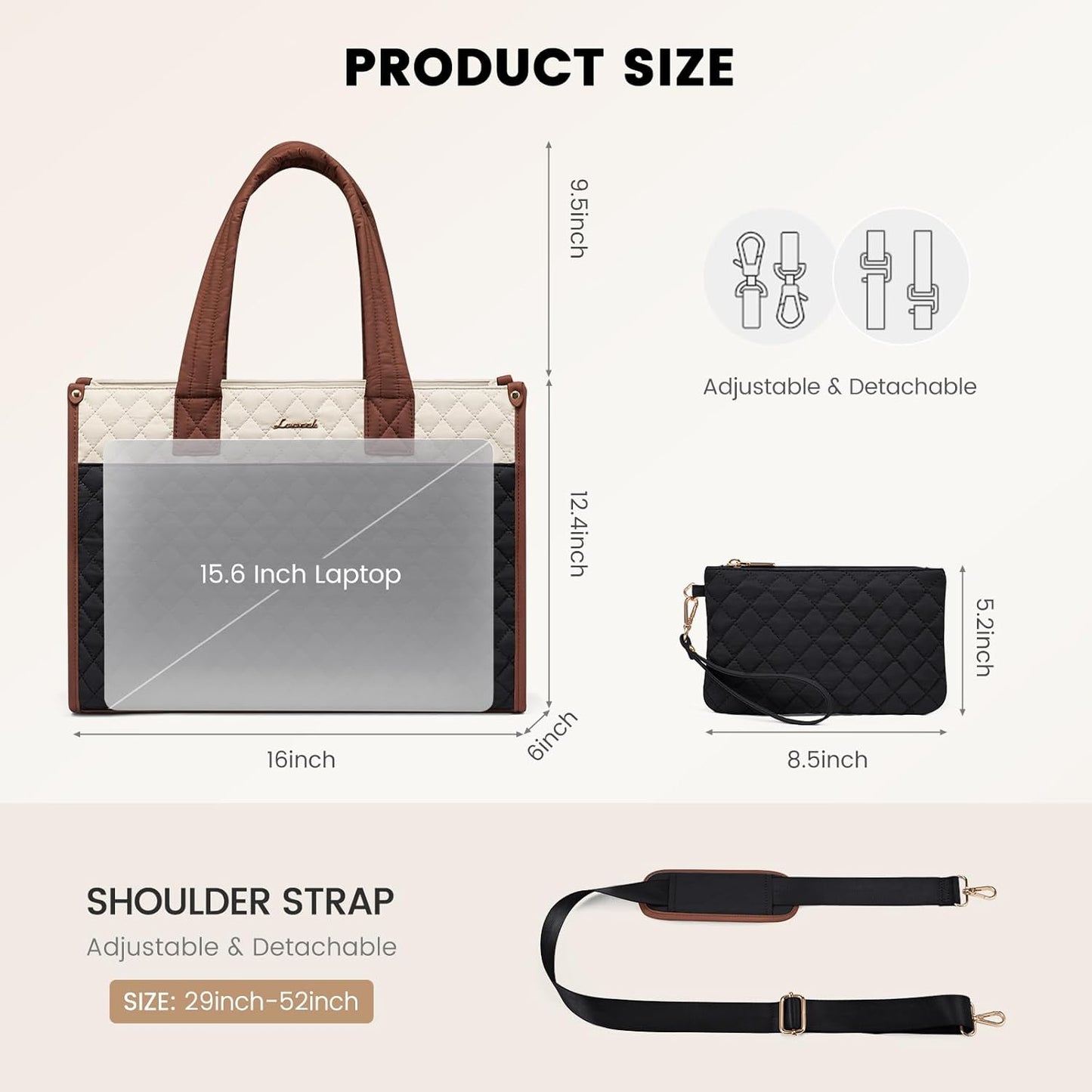LOVEVOOK Laptop Bag for Women,15.6 Inch Laptop Tote Bag,Quilted Work Tote Bags Women, Professional Computer Business Teacher Tote Bag Office Briefcase Purse,Lightweight Shoulder Travel