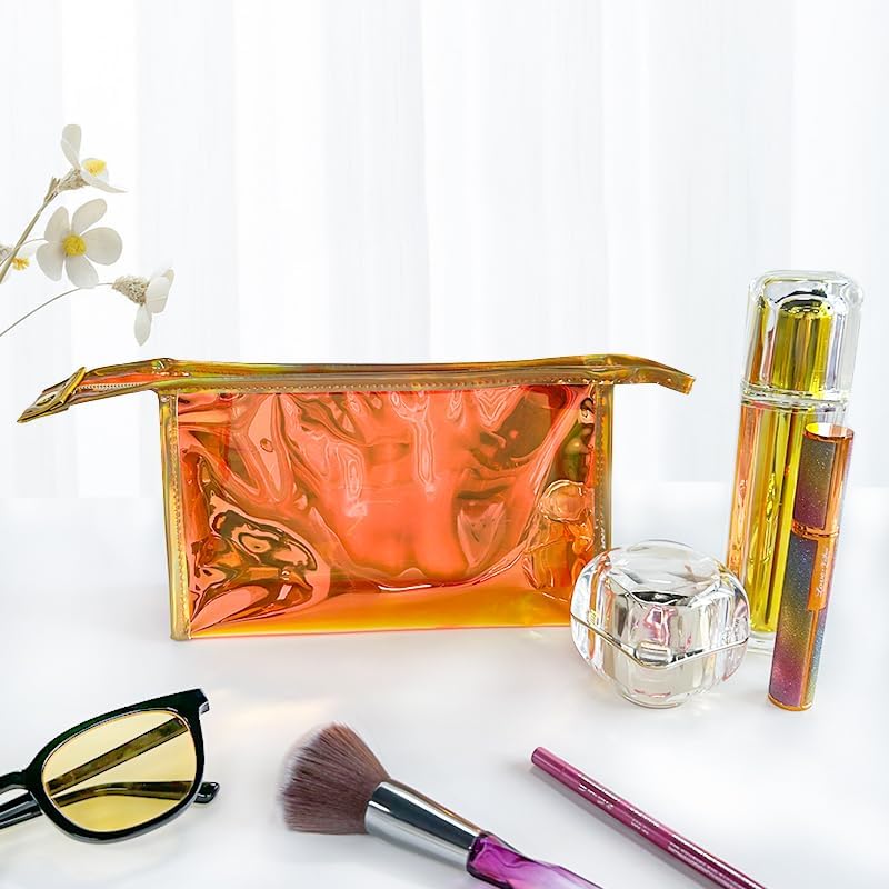 Green Transparent Laser Cosmetic Bag Iridescent Holographic Waterproof PVC Makeup Organizer Bag for Women (Green)