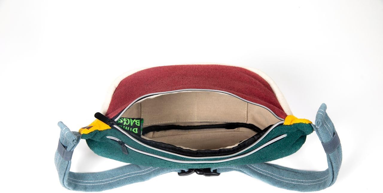 Dime Bags Oversized Fanny Pack, 100% Nepali Hemp Crossbody Waist Bag for Men & Women, Adjustable Strap, Multiple Pockets, Eco-Friendly Festival & Travel Bag,Boho & Neutral Colors, Reveller(Boho Cream)