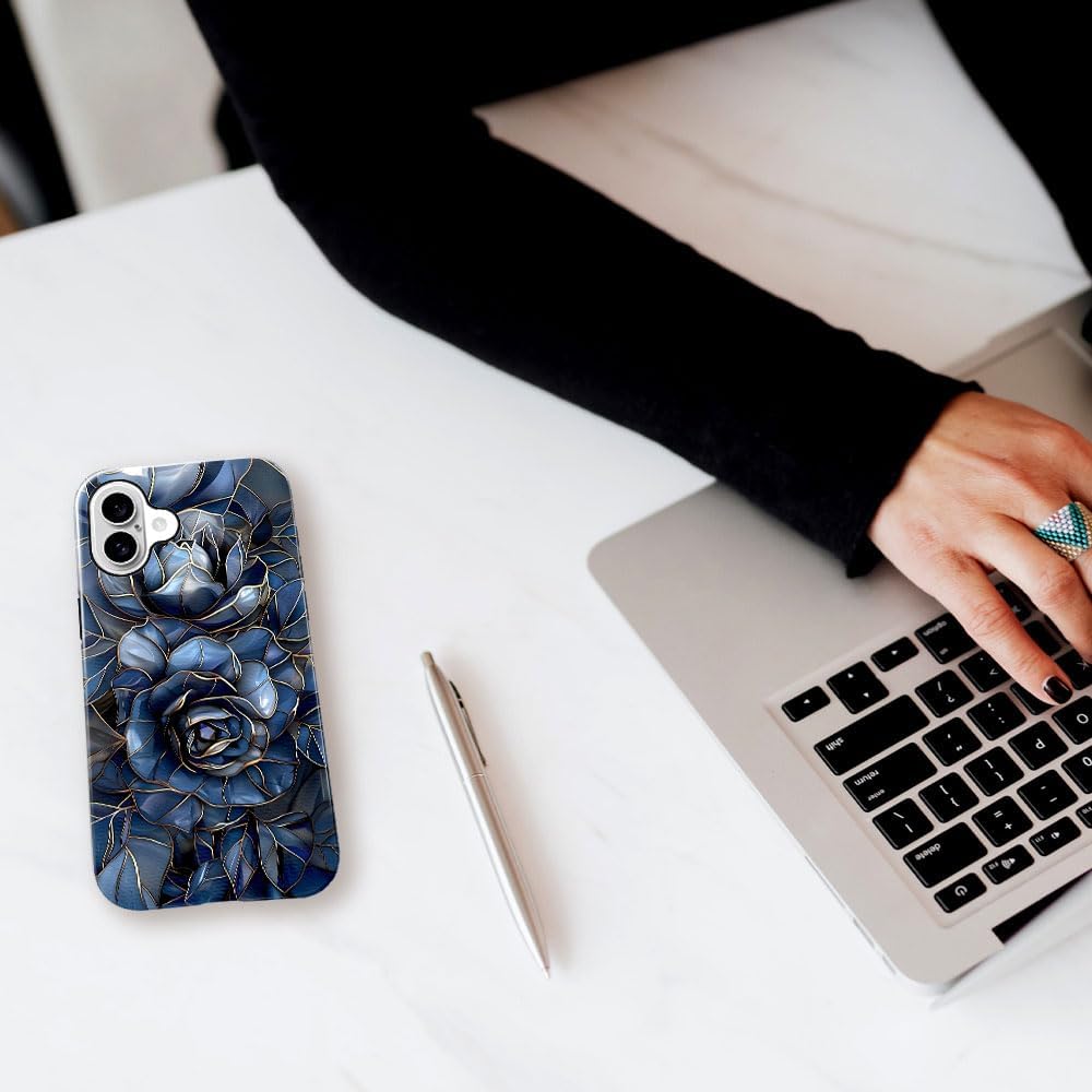 Case for iPhone 16 Plus - Slim Fit Anti-Scratch Phone Case for Girl Women - Rose Floral Stained Glass (Glossy)