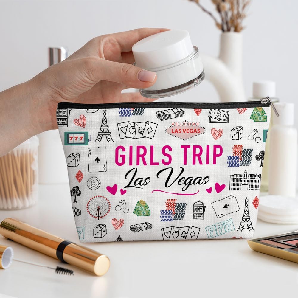 Las Vegas Girls Trip Makeup Bag, Las Vegas Souvenir Las Vegas Lovers Gift Los Angeles Travel Cosmetic Bag for Women Bestie Girls Weekend Birthday Christmas Bachelorette Party Friendship Gifts