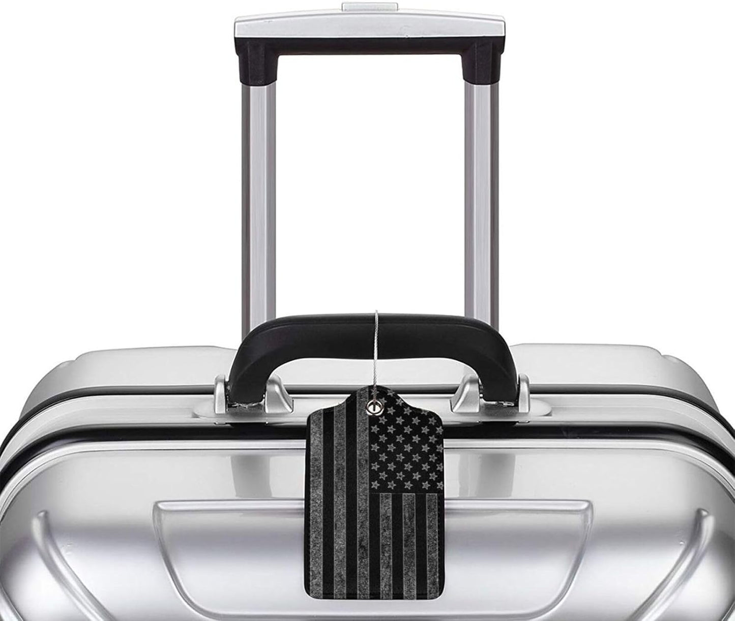 2 Pack Luggage Tags for Suitcase, Privacy Cover ID Label with Stainless Steel and Address Card for Travel Bag Backpack Cruise Ship Essentials Tag Men Boys - Black Grey American Flag
