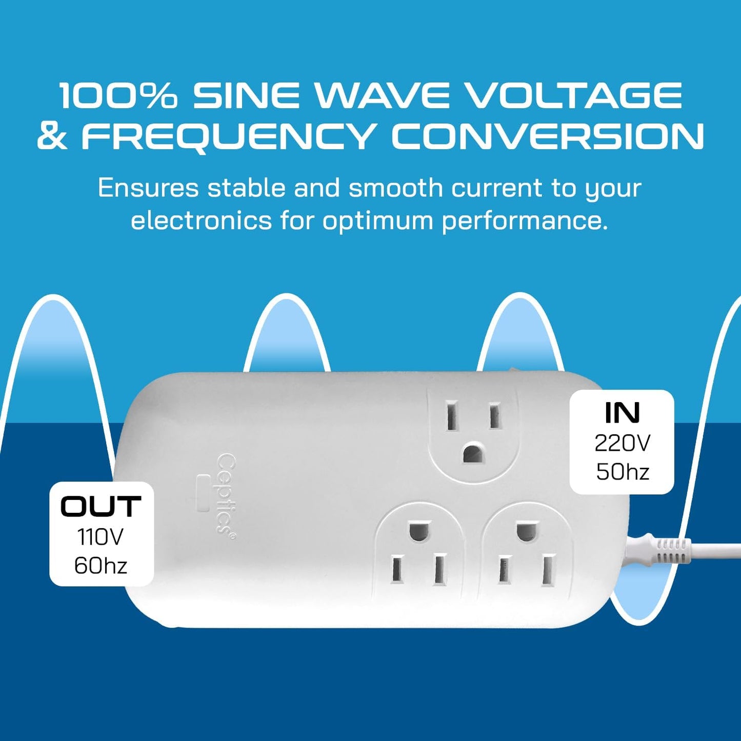 Ceptics 300W Travel Voltage Converter, 220V to 110V 50Hz to 60Hz Step Down for Curling Iron, Straightener, 1 USB, 1-USB-C 18W, SWadApt A B C E/F G I