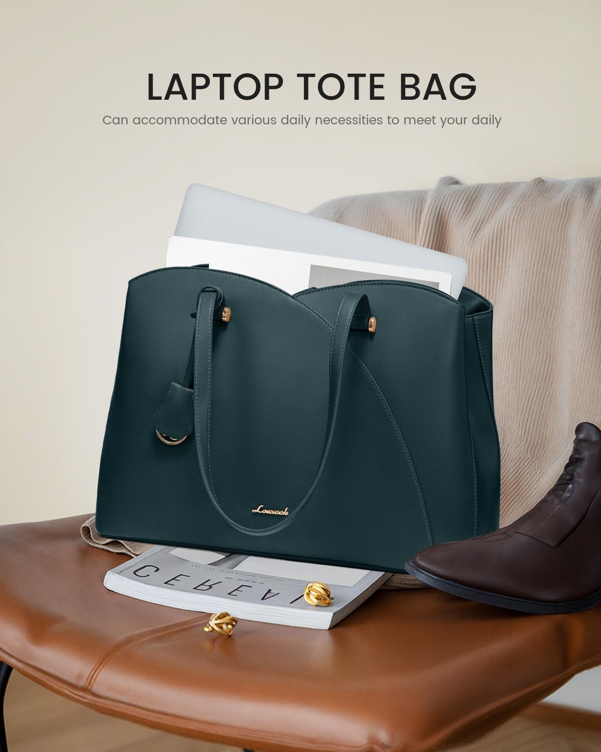 LOVEVOOK 17.3 Inch Laptop Bag for Women, Teacher Work Tote Bags Laptop Bag, Leather Computer Bag Large Purses Handbag Professional Briefcase, Teal