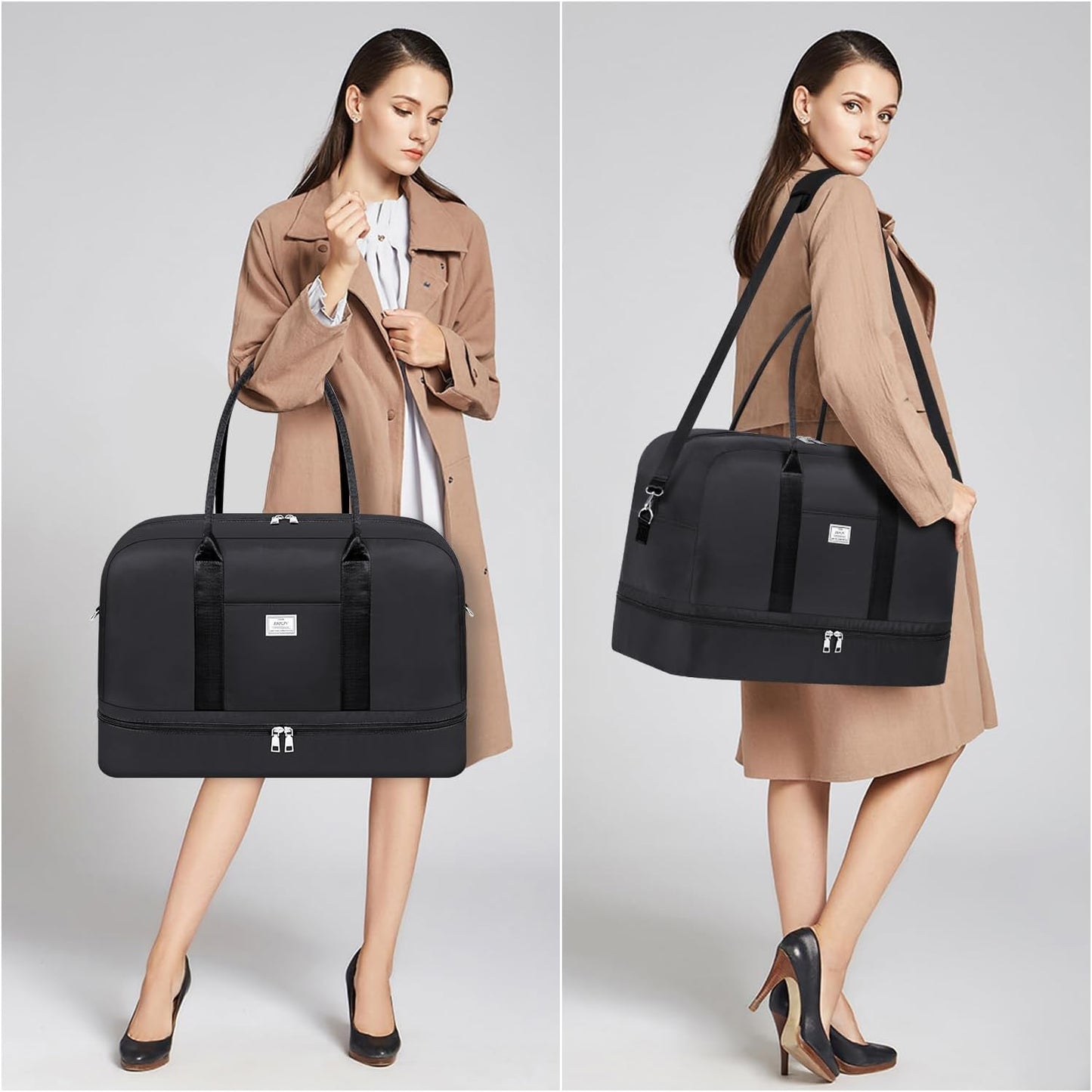 Weekender Bag for Women, Large Overnight Bag Canvas Travel Duffel Bag Carry On Tote with Shoe Compartment 21" 3Pcs Set