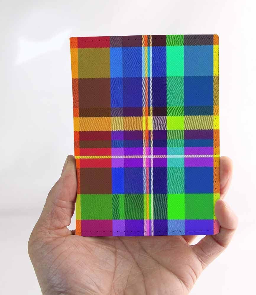 Rainbow Plaid Passport Holder for Travel Green Yellow Purple Blue Buffalo Check PU Leather Passport Cover Wallet Cute Passport Card Holder for Women and Men