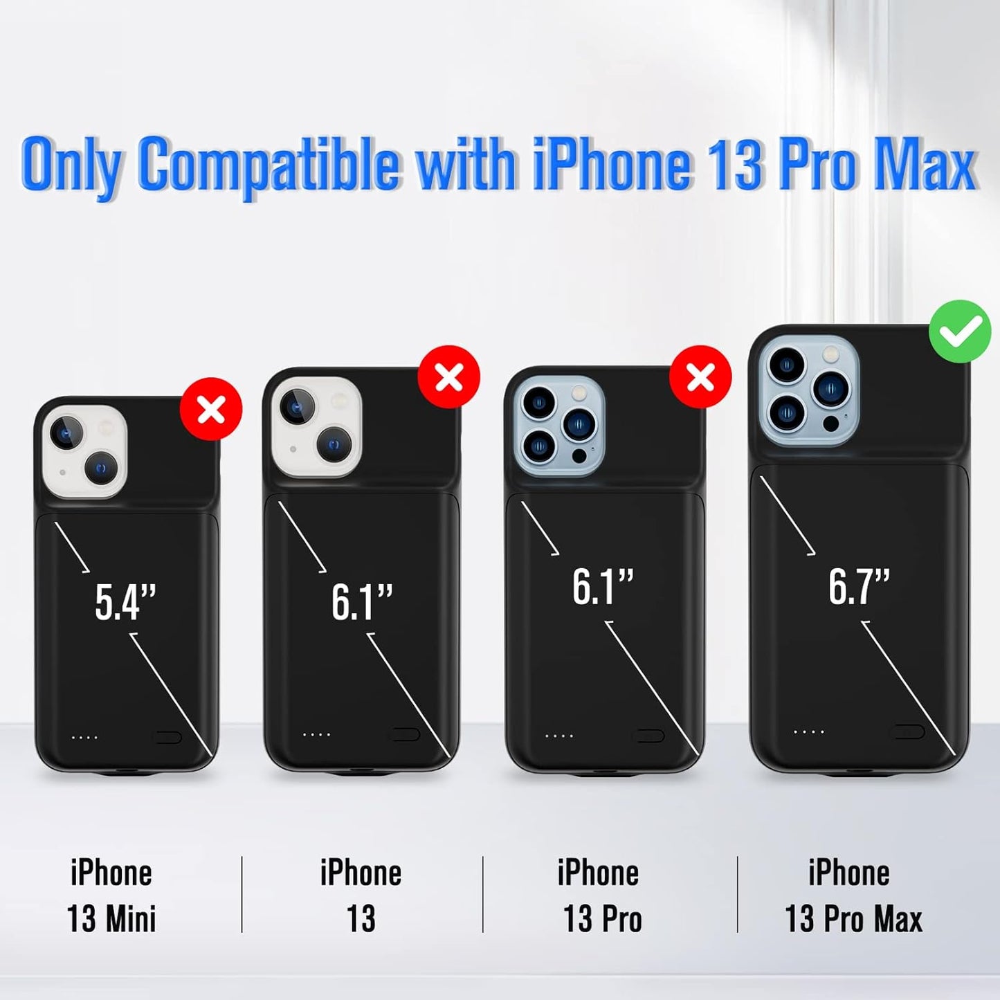 Gladgogo Charging Case for iPhone 13 Pro Max, Real 6000mAh Ultra Slim Powerful Battery Case Charger Portable External Lightweight Smart Battery Pack Compatible with iPhone 13 Pro Max, 6.7 inch, Black