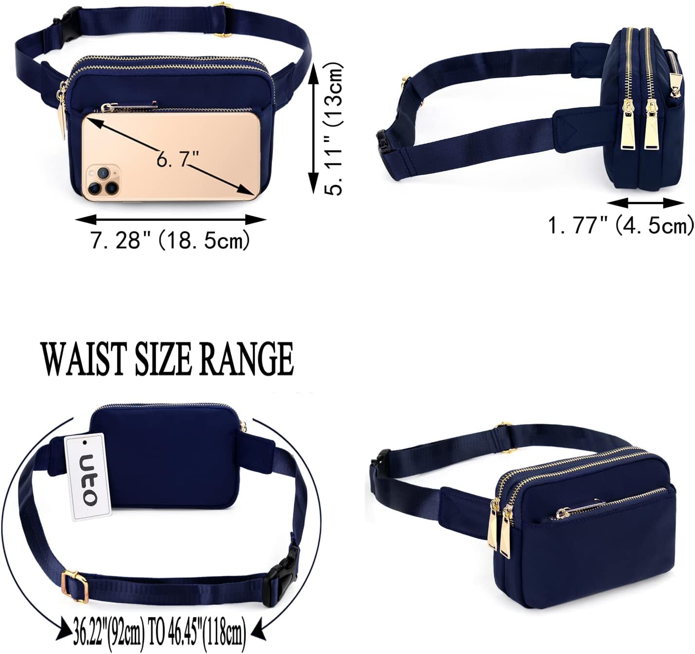 UTO Fanny Pack for Women Crossbody Trendy Fashion Belt Purse Chest Waist Hip Bumbag for Outdoor Shopping Travel Hiking