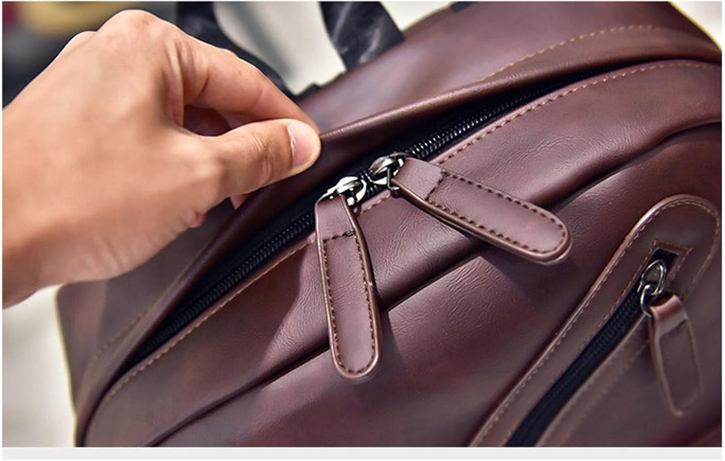 Mens Leather 16.1 inch Laptop Bag Travel Casual Computer Backpack College Business Work Shoulder Bags Waterproof (Brown)