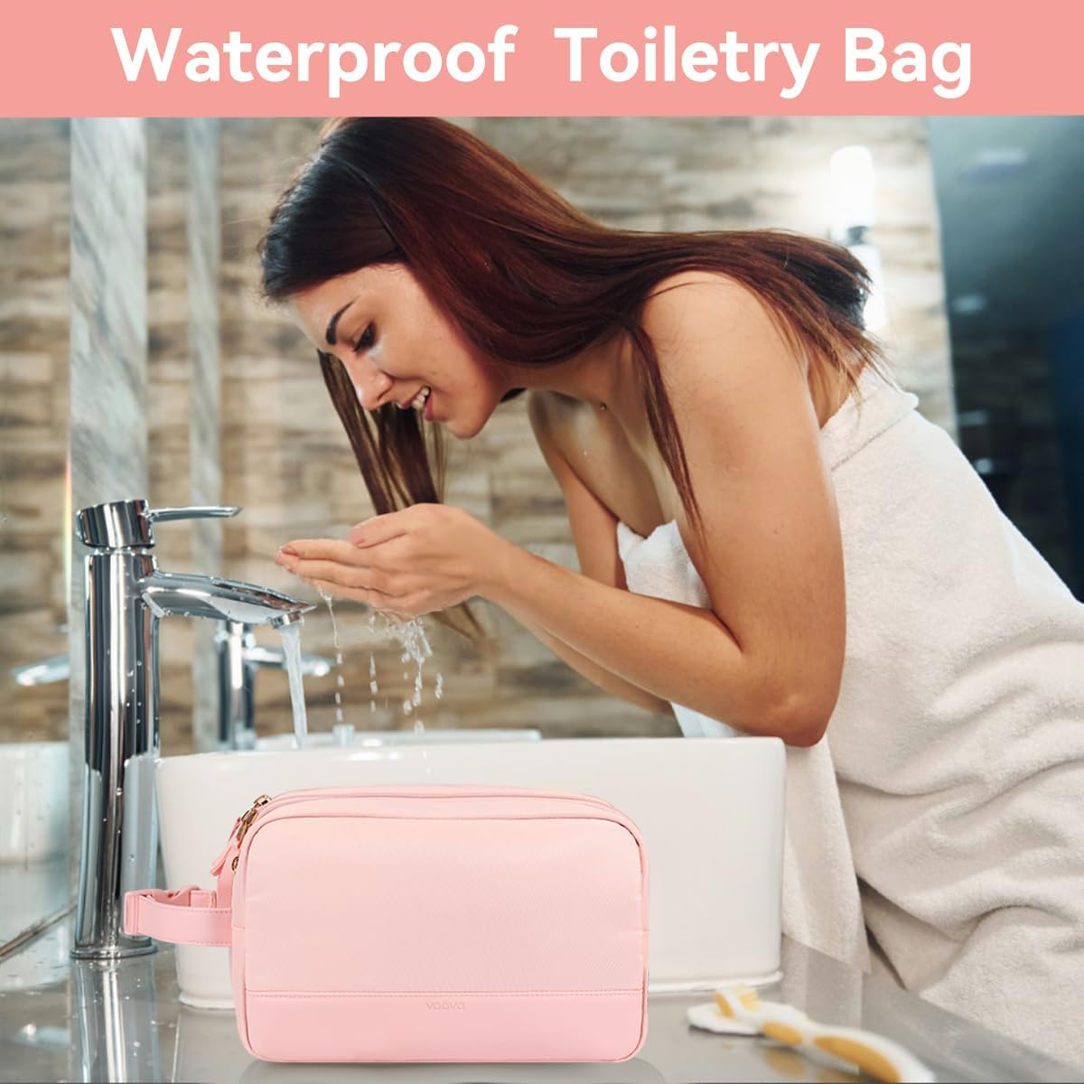 Voova Travel Toiletry Bag for Women, Hanging Dopp Kit Water Resistant Shaving Bag for Toiletries Accessories, Small Makeup Organizer Case for Traveling Essentials, Bathroom, Cosmetics, Pink