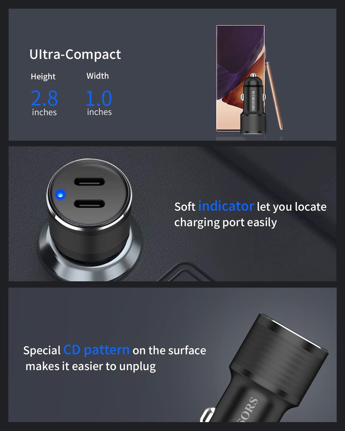 Dual 45W USB C Car Charger, 90W Max Super Fast Charging, All Metal 12V Cigarette Lighter Adapter for iPhone 17 Pro Max/16/15/iPad, Samsung Galaxy S25/S24, Google Phones with 2 Type C Cable 3.3ft Black