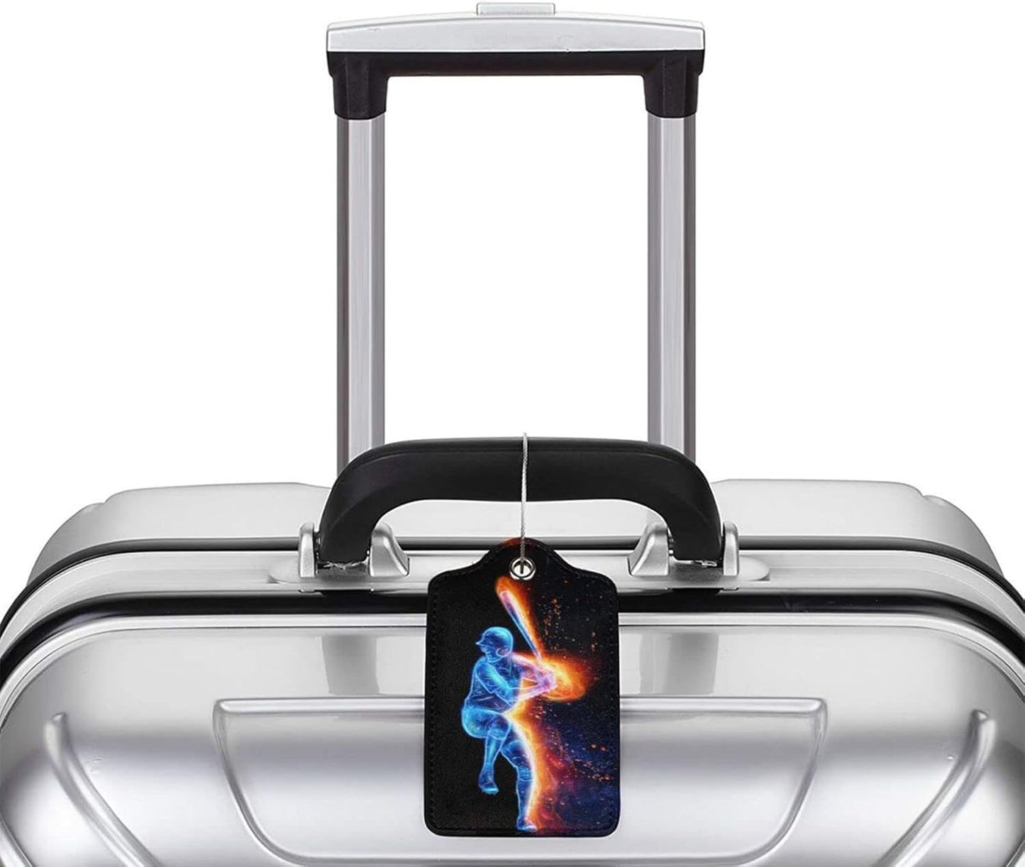 Set of 2 Sport-Themed Luggage Tags for Suitcases with Baseball Man Pattern for Kids Teen Boys Men, PU Leather Travel Tag Name Label Tags with Privacy Cover for Backpack Luggage