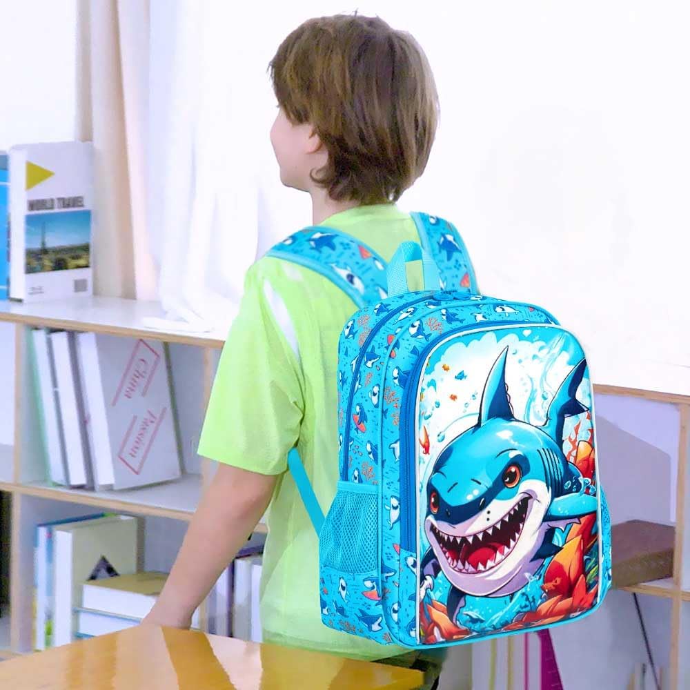 3PCS Dinosaur Backpack for Boys, 16 Inch Kids Water Resistant Preschool Elementary Kindergarten Bookbags and Lunch Box