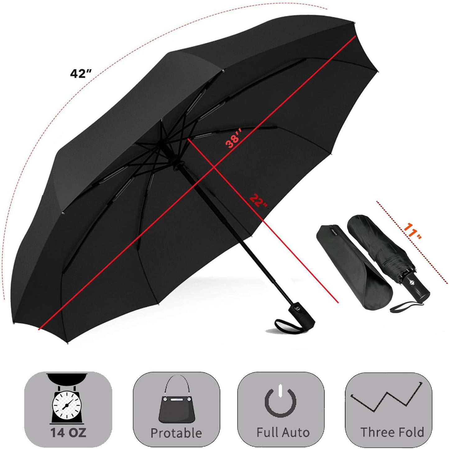 SIEPASA Two Packs Auto Open & Close Small Travel Umbrella Compact for Backpack-Umbrellas for Rain