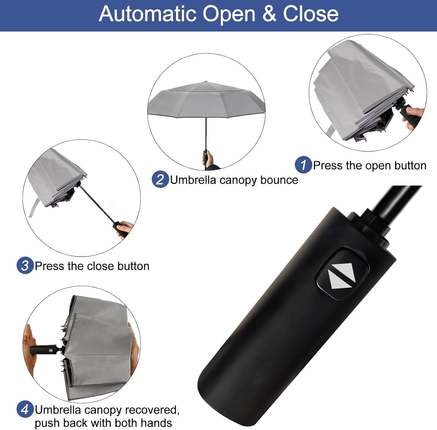 Satol Extra Large Golf Umbrella, 46/54/62 Inch Windproof 10 Ribs Vented Double Canopy Reflective Strips Automatic Open/Close Waterproof UV Protection Portable Compact Umbrella for Outdoor & Travel