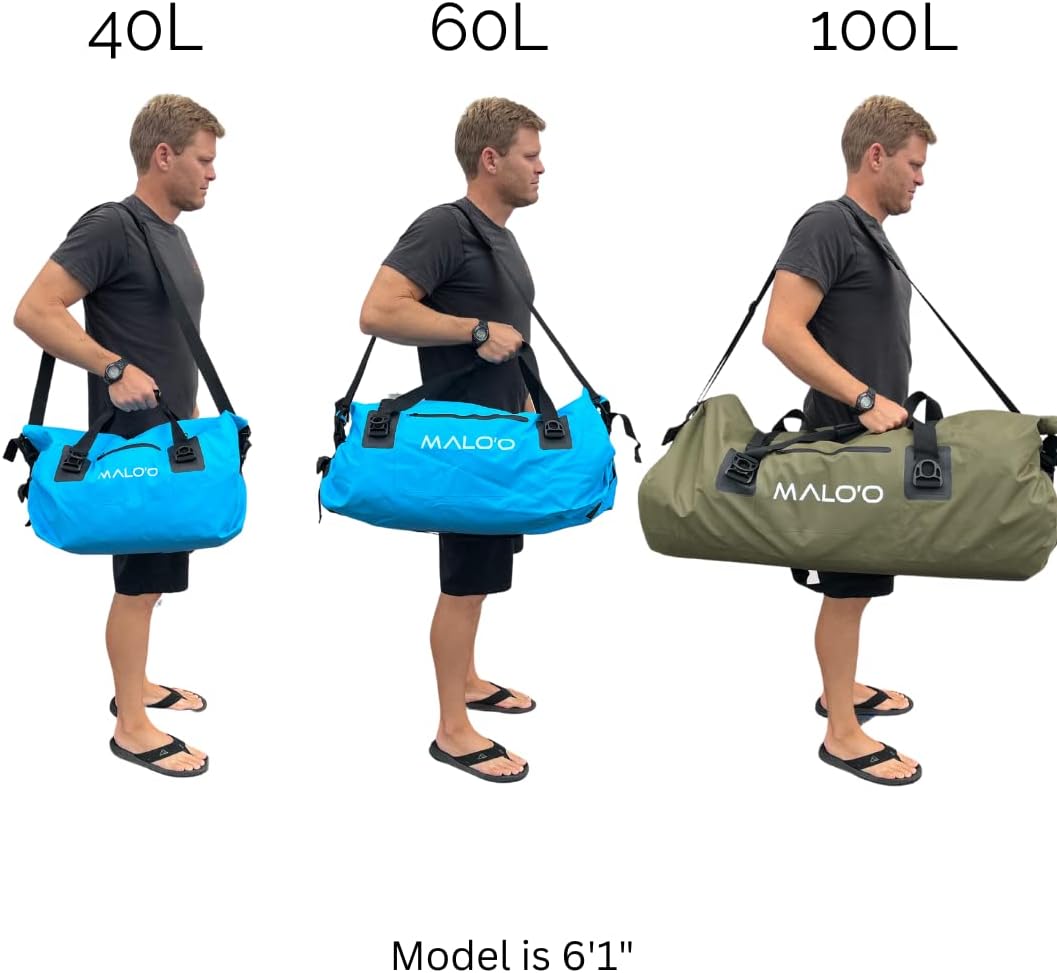 Malo’o Waterproof Dry Duffel, Heavy-Duty Roll Top Waterproof Gear Bag with Shoulder Strap & Molle Loops, Marine Duffel for Kayaking, Boating, Camping, Beach & Travel, Orange, 100L