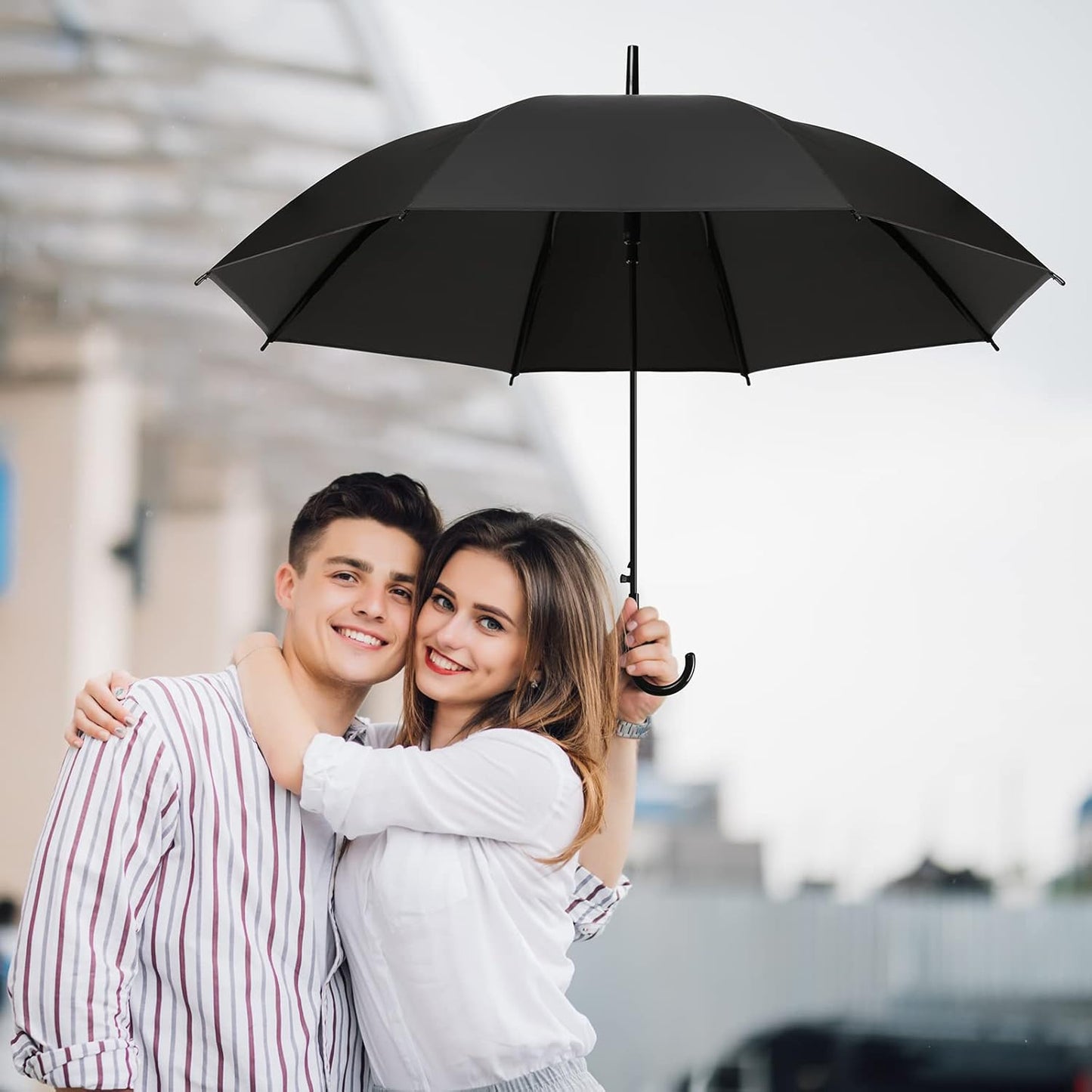 Reginary 30 Pieces Wedding Umbrellas Bulk Auto Open Stick Umbrellas with White European J Hook Handle Windproof Large Canopy Umbrella for Outdoor Wedding Bride Groom Photography Golf