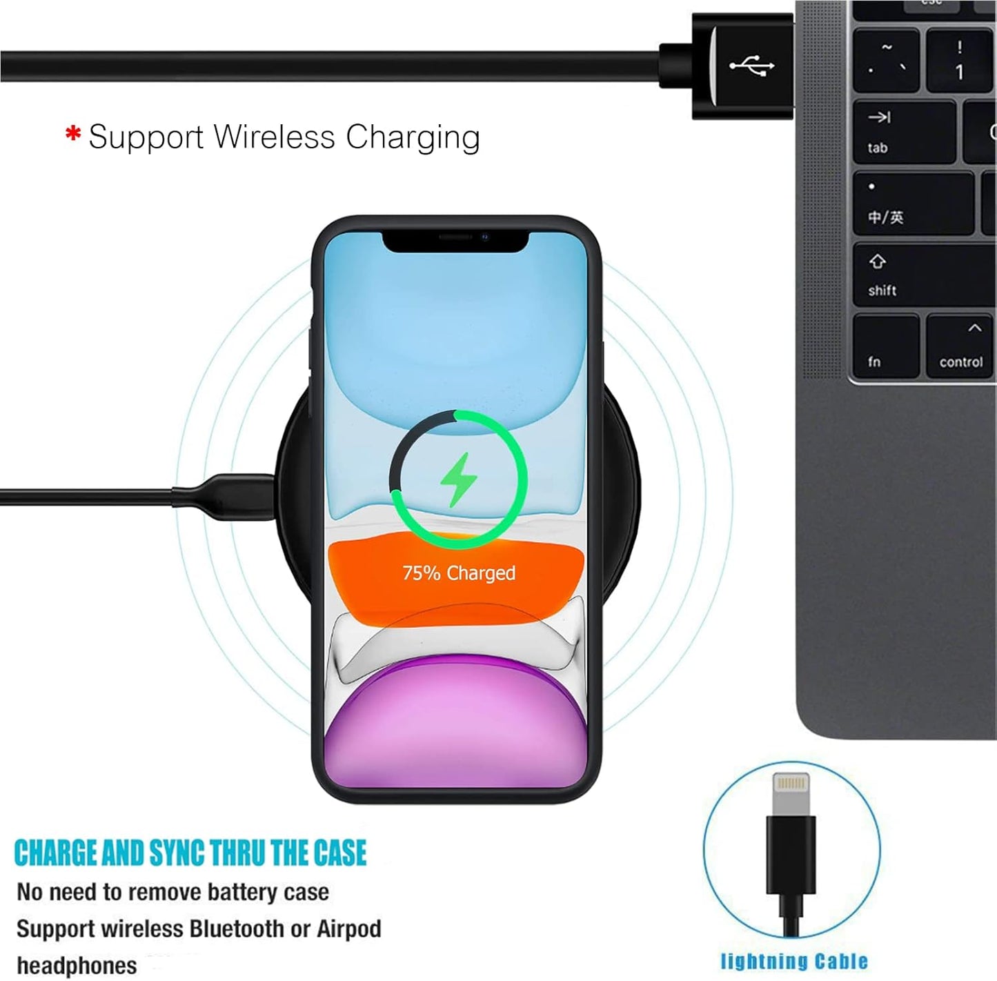 Battery Case for iPhone 11, 10000mAh High Capacity Portable Charger Case Rechargeable Smart Battery Pack Charging Case with Wireless Charging Support Carplay Compatible for iPhone 11 (6.1 inch)-Black