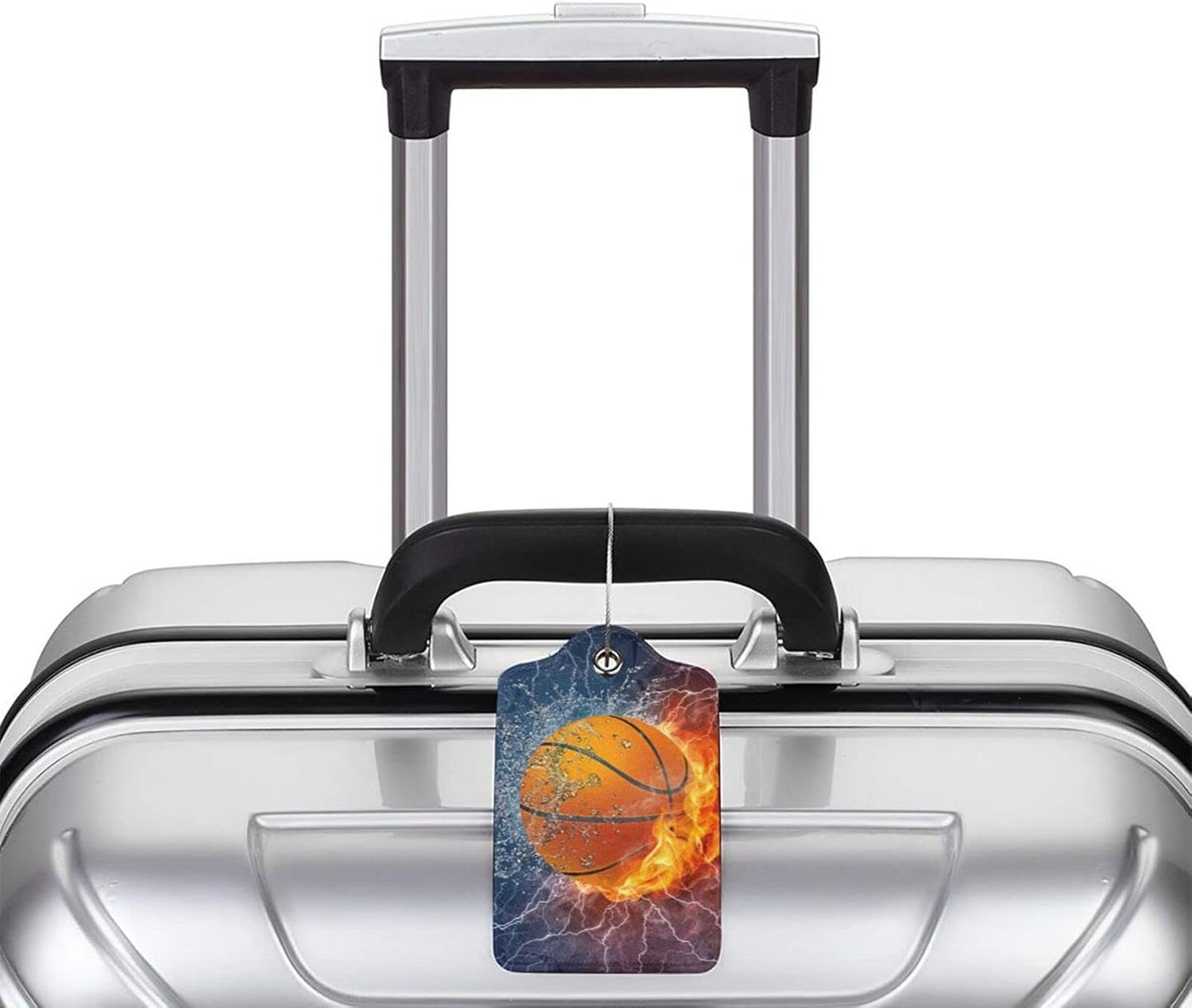 2 Pcs Basketball Luggage Tags for Boys Mens Suitcases for Travel, Sport PU Leather Name Labels Tag Bag Tags with Steel Stainless Loop and Full-Width Design Cover & Address Card