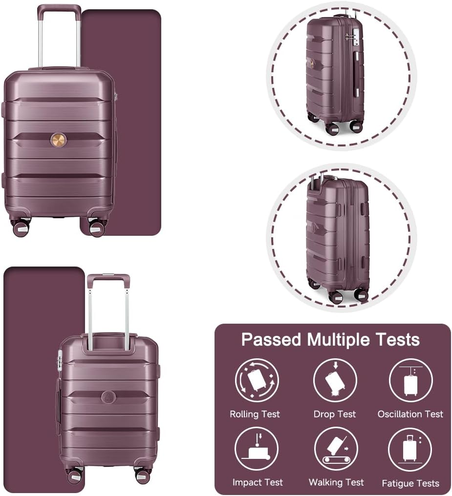 Somago Luggage Sets and Packing Cube Travel Set Lightweight Hardside Polypropylene Suitcases with Double Spinner Wheels and TSA Lock,Elegant Purple