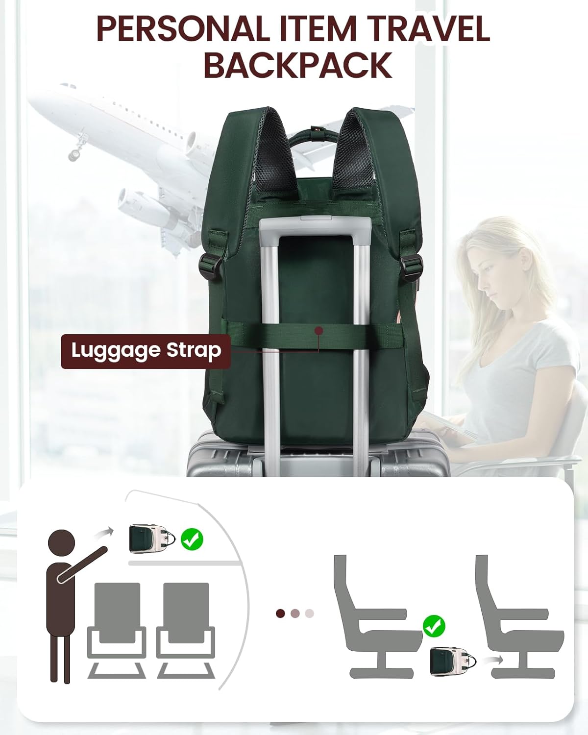 LOVEVOOK Backpack for Women,Laptop Backpack Women,Fits 18 Inch Laptop Bag,School Backpacks,Fashion Travel Work Anti-theft Bag,Waterproof Business Computer College Backpack Purse,Beige-Green-Black