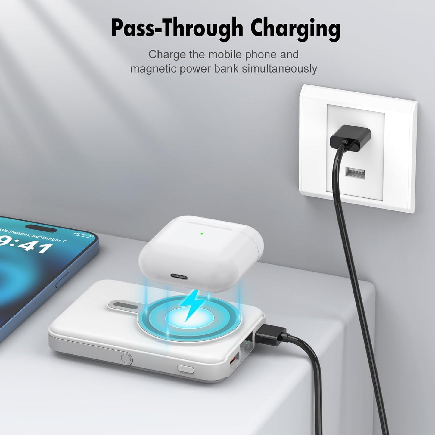 Wireless Portable Charger,3-in-1 Magnetic Power Bank 10000mAh with LED Display,22.5W Fast Charging Mag-Safe Battery Pack,Compatible with iPhone 15/14/13/12, Apple Watch Series, Airpods (White)
