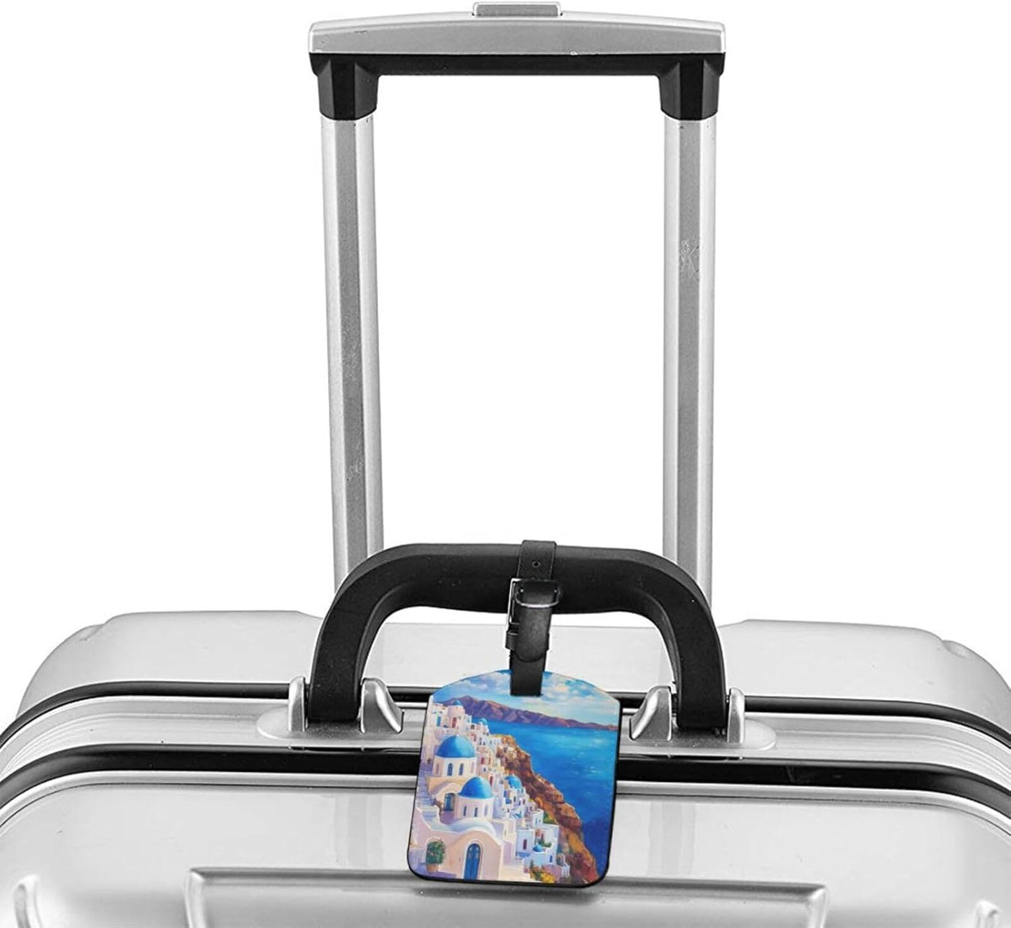 Aegean Sea Greece Luggage Tag for Suitcases,Santorini Landscape Painting PU Leather Baggage Tags Bag Tags Travel Id Label for Luggage Women Men -1 Piece