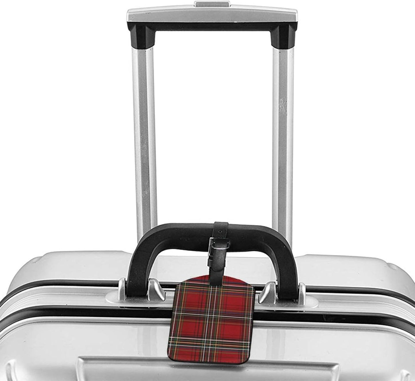 Red Tartan Plaid Luggage Tag Leather Suitcase Tags Cute Luggage Identifiers for Suitcases Privacy Cover Travel Name Tag for Kids Adult