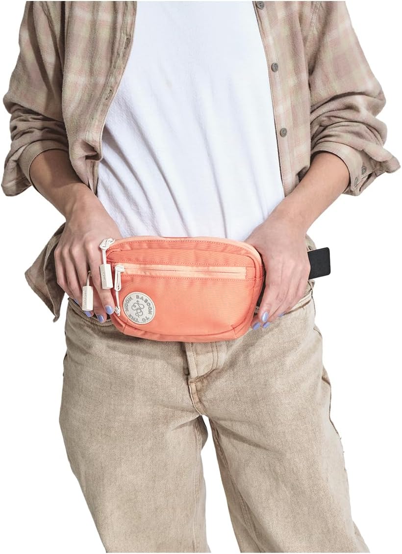 Baboon to the Moon Fanny Pack - Trendy, Compact, Water-Repellent Waist Bag in Multiple Colors and Sizes for Men and Women (Sunset Coral, Mini (1.5L))
