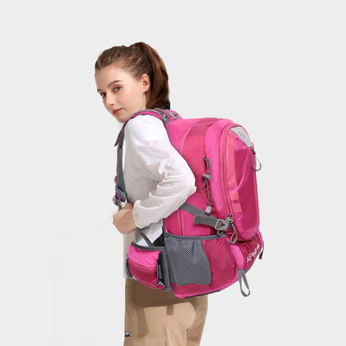 Hiking Backpack Camping 40L Outdoor Daypack Lightweight Travel Backpack with Rain Cover for Women Men (Pink)