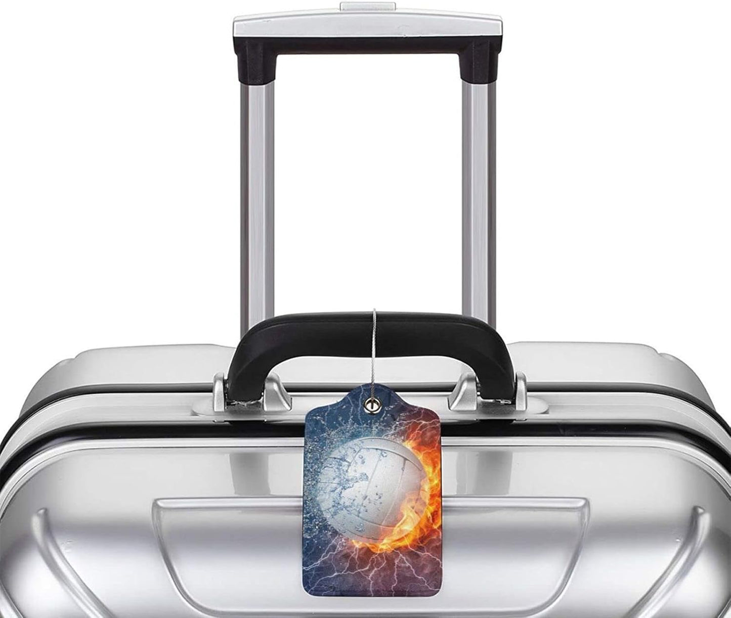 Set of 2 Volleyball Luggage Suitcases Tags for Sports Men Boys Kids Women Girls Travel, Name ID Card Labels Set PU Leather with Full Back Privacy Cover Stainless Steel Loop Baggage Tags for Travel