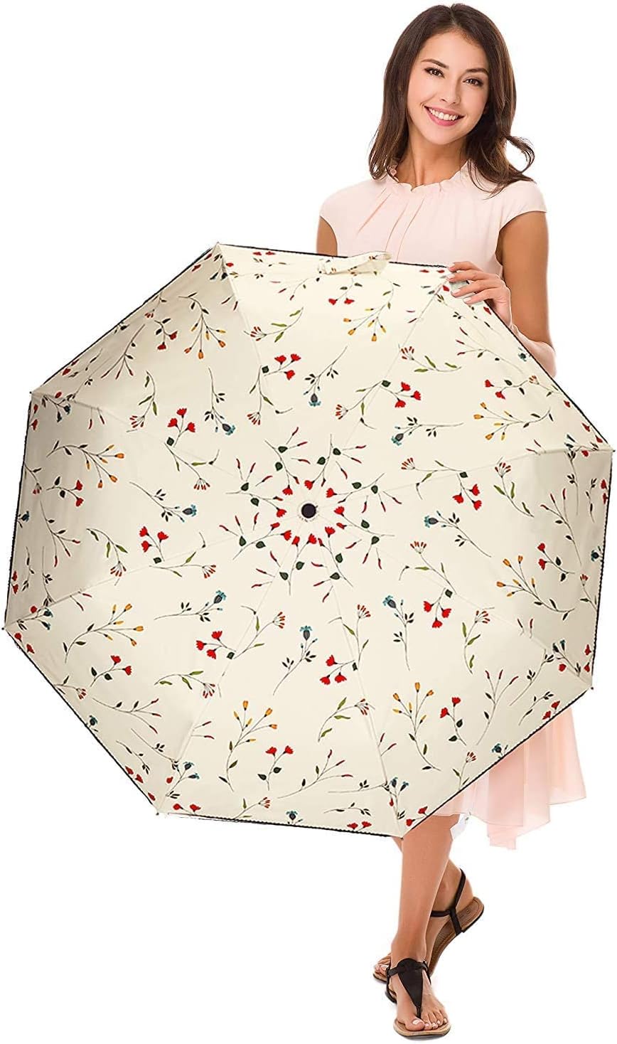 Cuby Travel Umbrella Compact Folding Auto Open and Close for Windproof, Rainproof & 99.9% UV Sun Protection Parasol with Black Anti-UV Coating (Flowers)