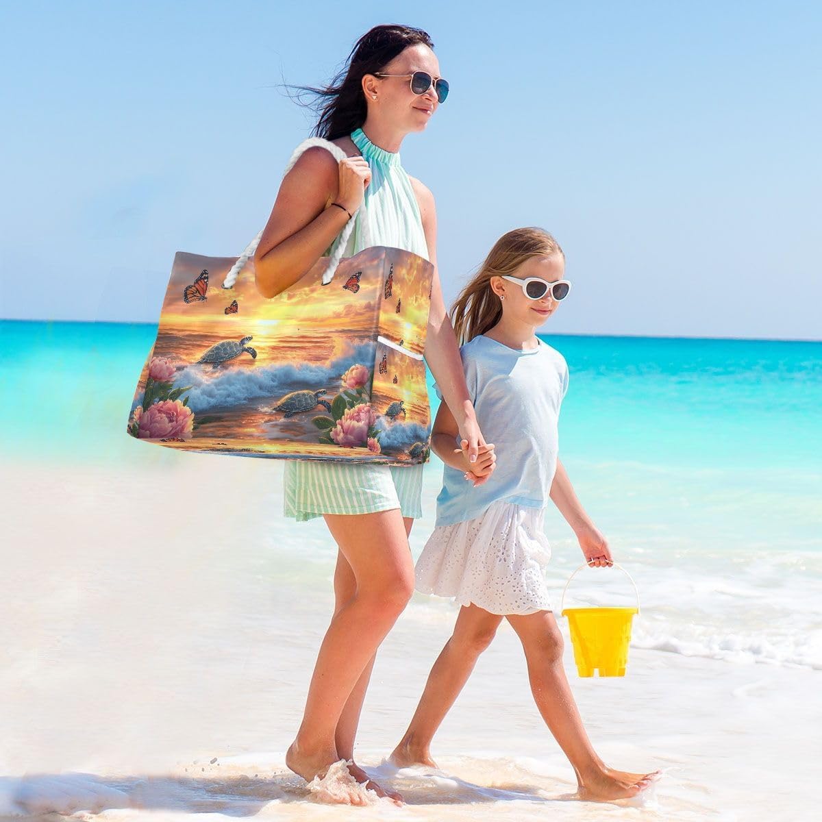 senya Large Beach Bags Totes Canvas Tote Shoulder Bag Soft Wave Water Resistant Bags for Gym Travel