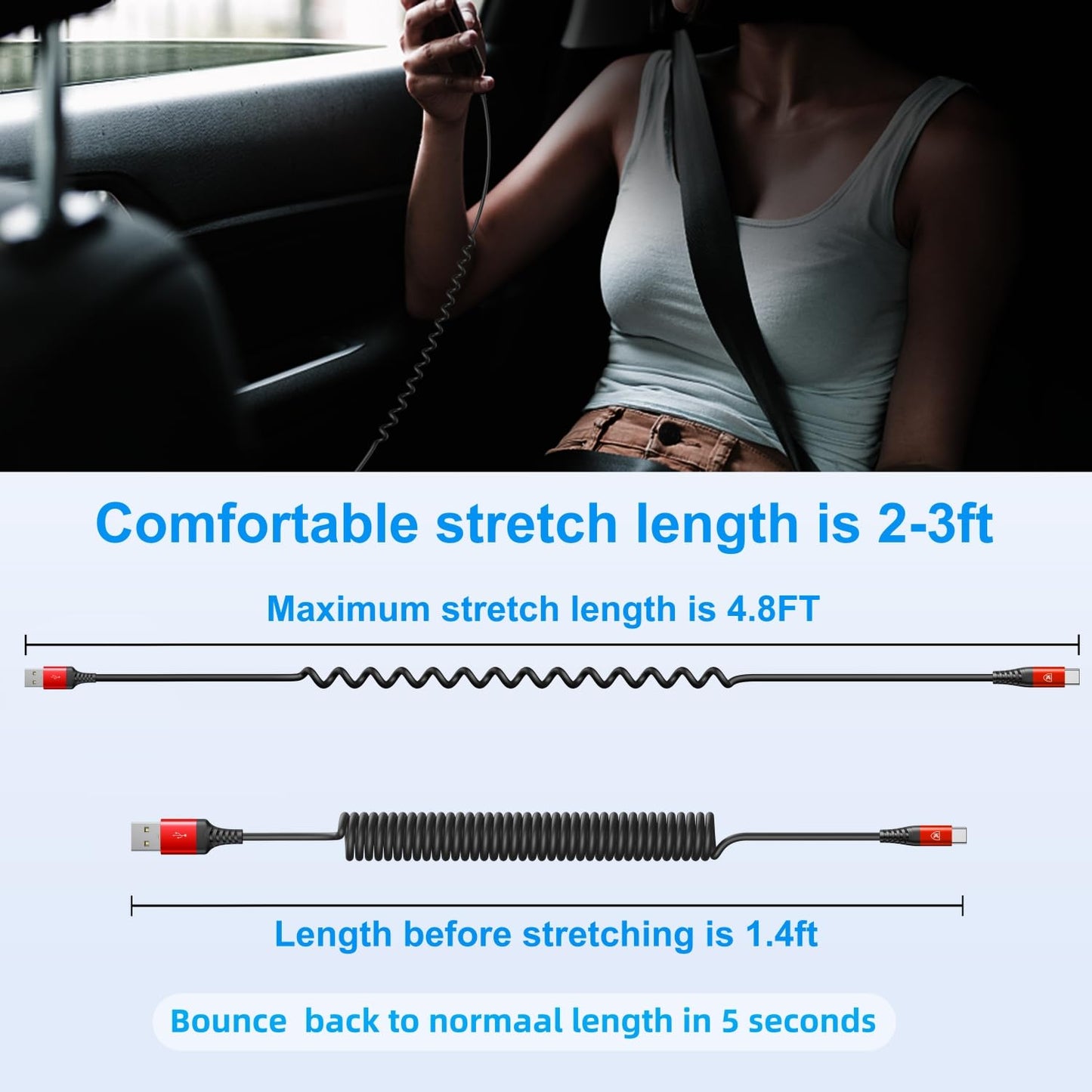 USB to USB C Cable Fast Charging 3ft, 2Pack Coiled USB C Charger Cable for Car, USB Type C Charger Cord, USB-C Cable Compatible with iPhone 17/16/15/Plus/Pro Max/Samsung Galaxy S20-Red