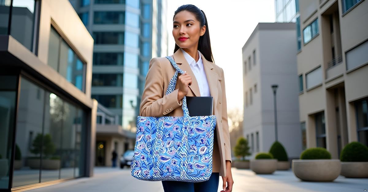 Floral Cotton Tote Bag for Women – Large Reusable Shoulder Bag for Shopping, Grocery, Beach, Travel & Everyday Use