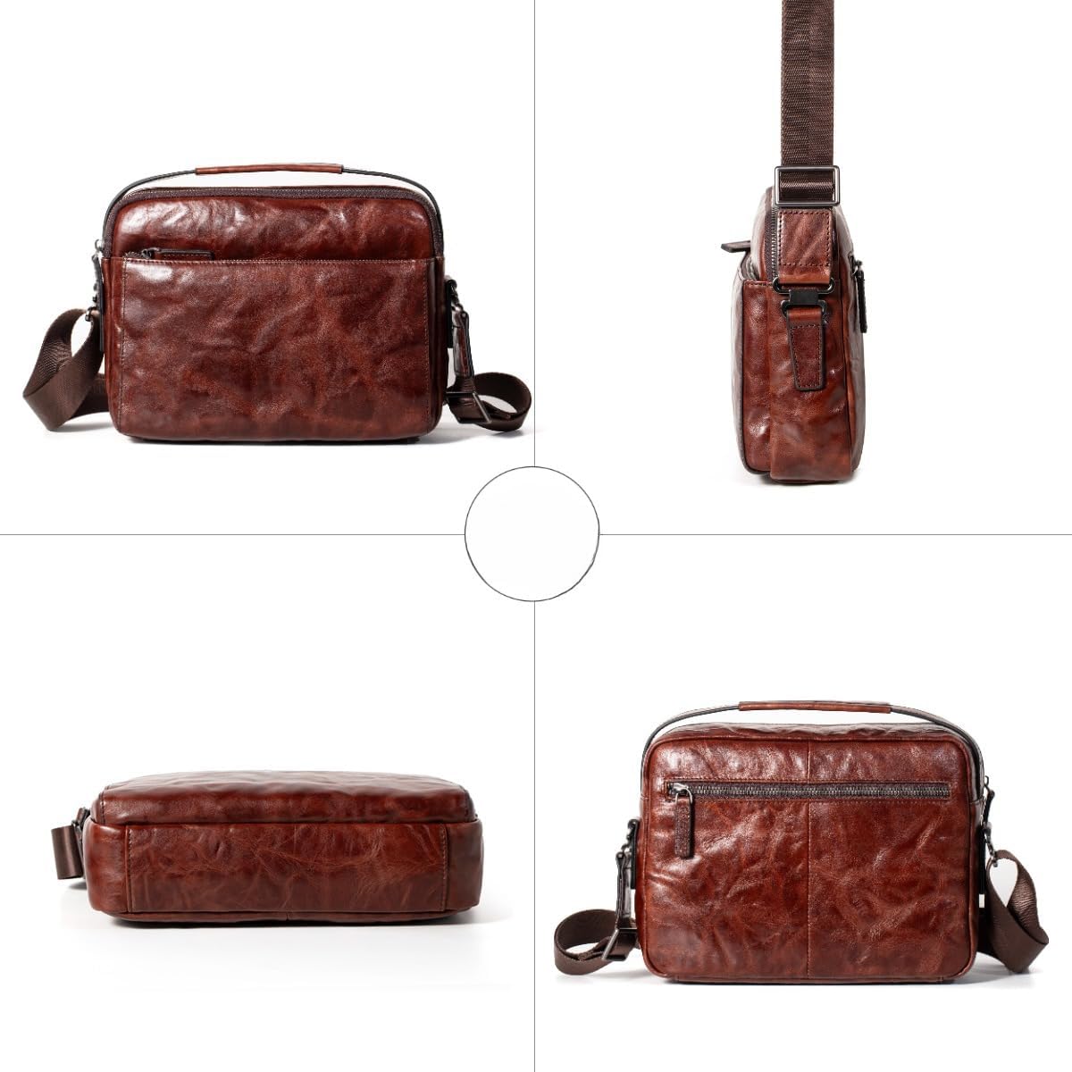 Genuine Leather Sling Bag for Men Adjustable Strap Vintage Anti-Theft Crossbody Messenger Shoulder Bag