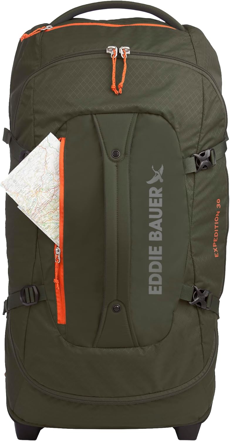 Eddie Bauer Expedition Rolling Duffel Bag with Wheels | Travel | Check-In | Luggage | Rugged | Durable - Dark Thyme, 30"