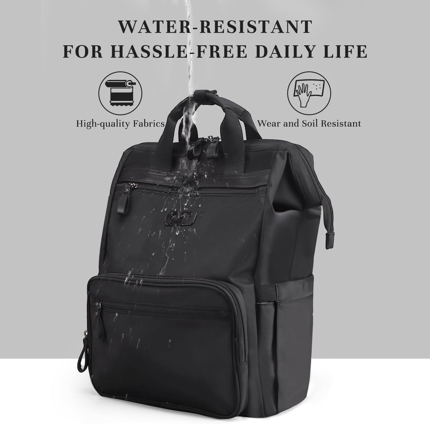 Timeet Laptop Backpack for Women Men, 15.6 Inch Travel Backpack with USB Charging Port, Water Resistant & Anti-theft for Work College Business, Multifunctional Carry on Backpack, Mousse Black