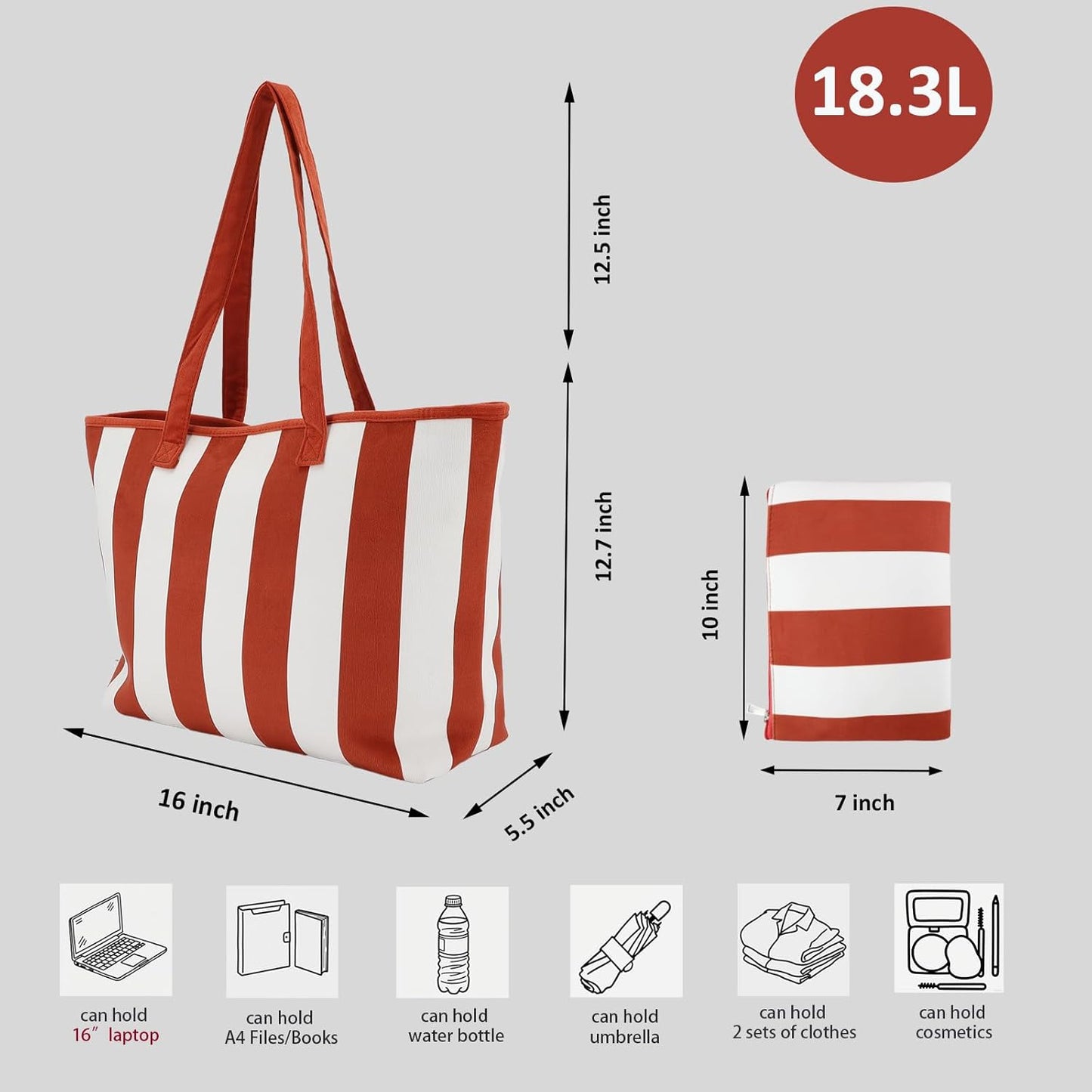UERRUAM Corduroy Tote Bag for Women with Laptop Compartment,Cup Holder Inside,Makeup Pouch-for Work,Travel,College,Gym,Nurse
