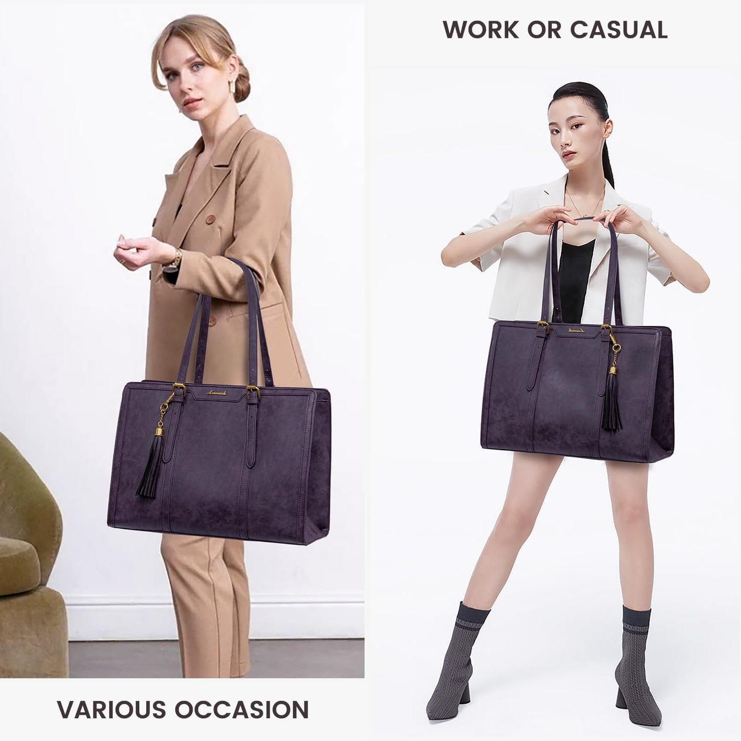 LOVEVOOK Laptop Bag for Women Vintage Leather Laptop Tote 15.6 inch Large Capacity Computer bag with Clutch Purse for Work