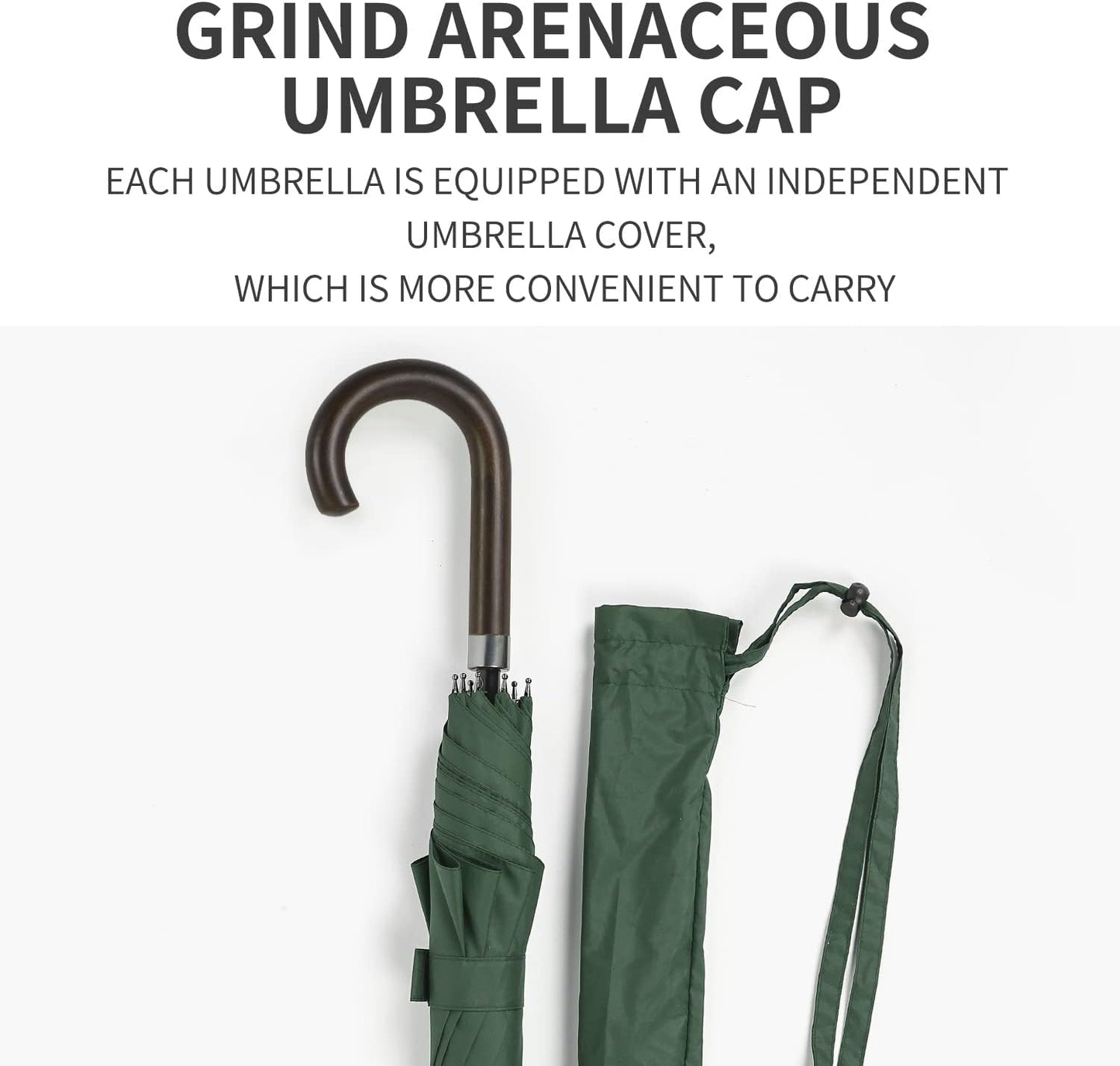 TIME LOVER Stick Umbrella Oversize Windproof Umbrella Wooden Hook Handle J Stick Automatic Open Fast Drying Umbrella for Men Women(Dark Green)